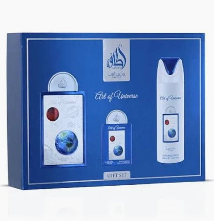 ART OF UNIVERSE GIF SET EDP 100ML +EDP 20ML + PERFUMED SPRAY 200ML LATTAFA PERFUMES